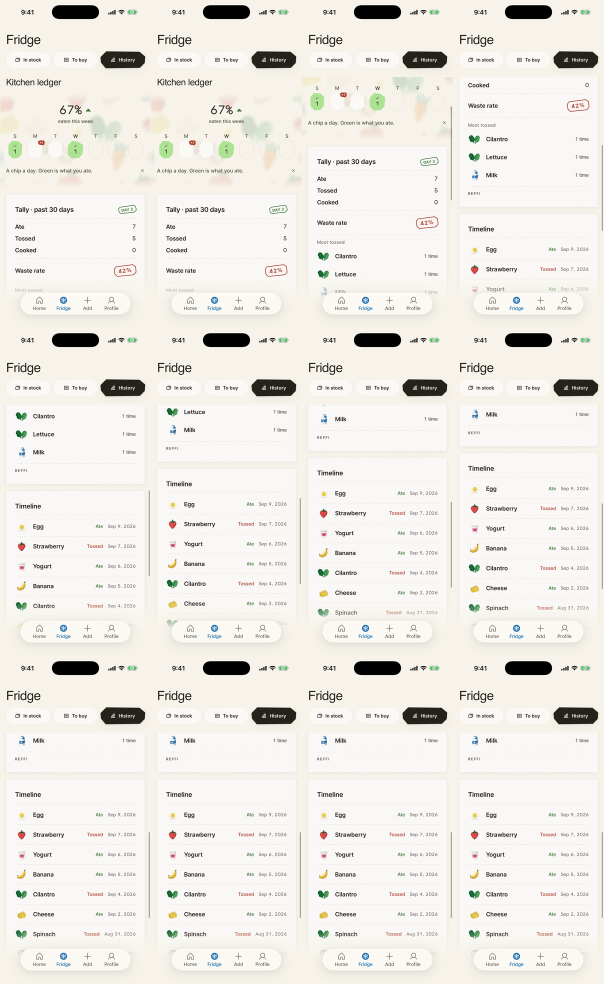 Kitchen ledger history screen